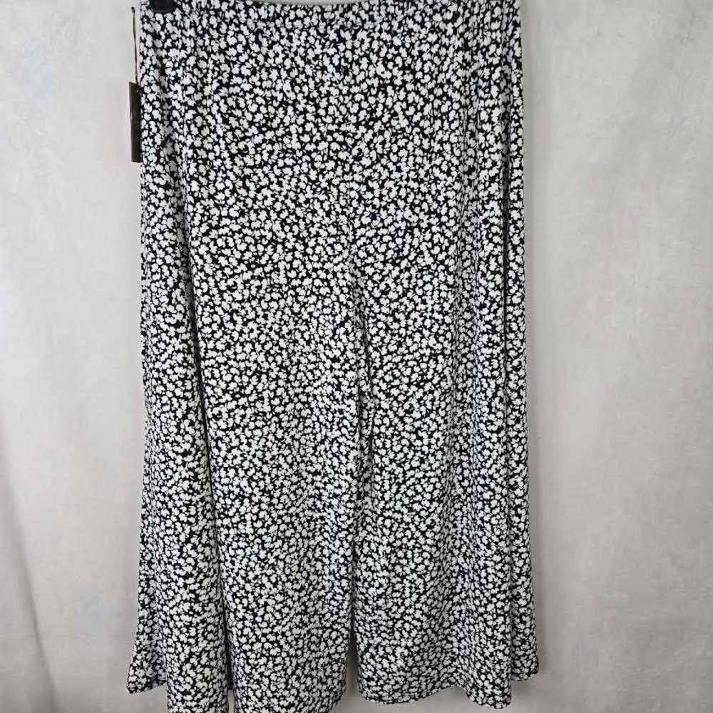 Vince Camuto Black White‎ Floral Wide Leg Cropped Pants Palazzo XL